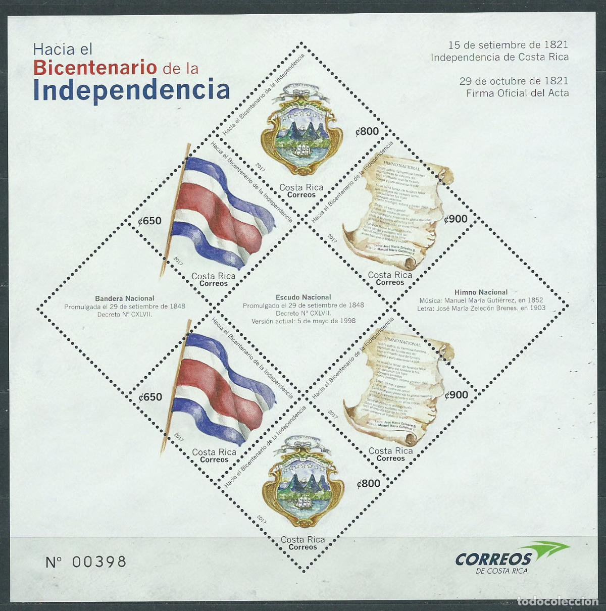 Sellos: Costa Rica - Hojas Yvert 59 ** Mnh Rumbo al Bicentenario
