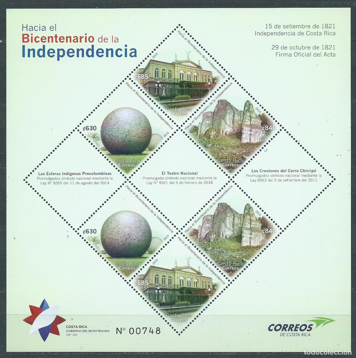 Briefmarken: Costa Rica Hojas Yvert 75 ** Mnh Bicentenario de la Independencia