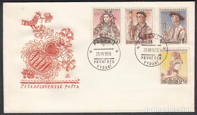 Stamps: Checoslovaquia Sobres Primer Dia FDC Yvert 816/19 - Moda 1955