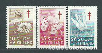 Timbres: Finlandia - Correo 1954 Yvert 417/9 ** Mnh Flores
