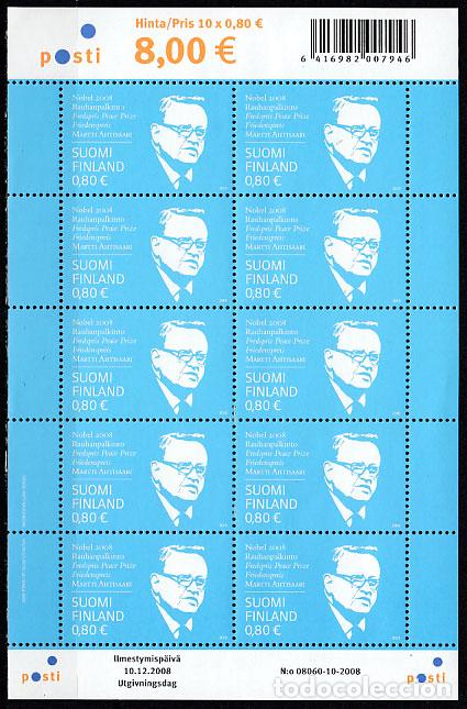 Francobolli: Finlandia - Correo 2008 Yvert 1907 Mini Pliego de 10 sellos ** Mnh Martti Ahtisa