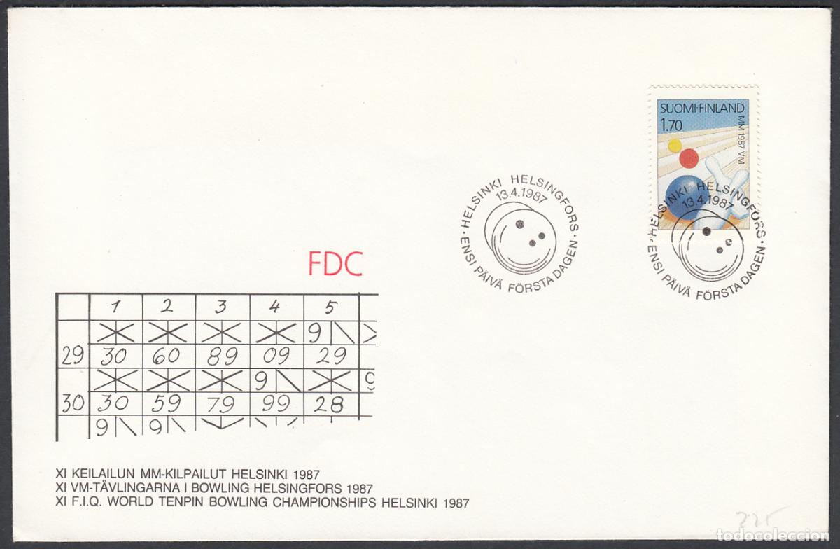 Timbres: Finlandia Sobre Primer Dia FDC Yvert 980 - Deportes Bolos - 1987