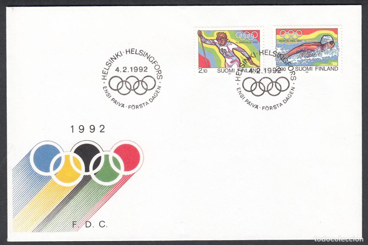 Timbres: Finlandia Sobre Primer Dia FDC Yvert 1127/1128 - Deportes olimpicos - 1992