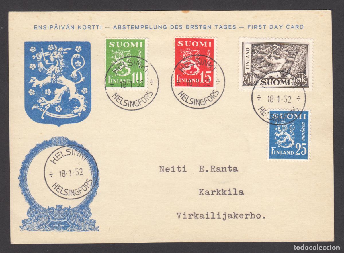 Stamps: Finlandia Tarjetas Maximas Yvert 384/7 - Matasello Helsinki 1952