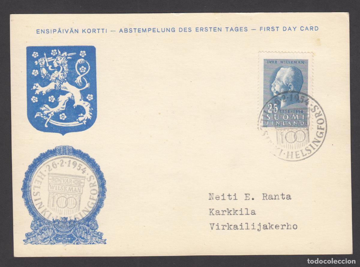 Stamps: Finlandia Tarjetas Maximas Yvert 404 - Matasello Helsinki 1954