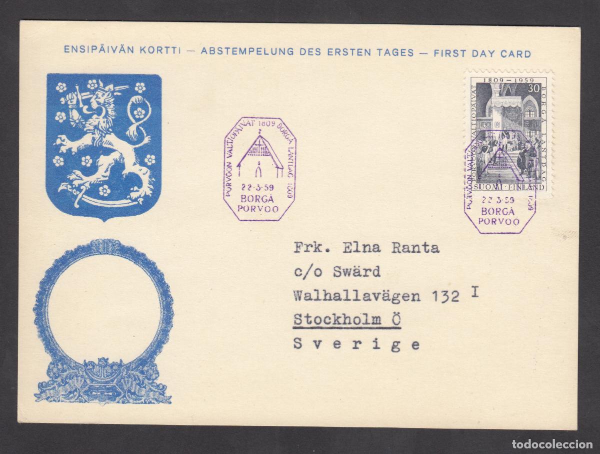 Stamps: Finlandia Tarjetas Maximas Yvert 482 - Matasello Borga Porvoo 1959