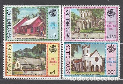 Selos: Seychelles - Correo Yvert 388/91 ** Mnh Navidad. Iglesias