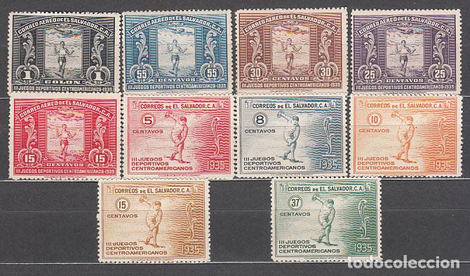 Selos: Salvador - Correo 1935 Yvert 491/5 + A 31/5 (*) Mng Deportes