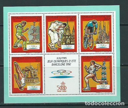 Sellos: Centroafrica - Correo Yvert 765/7+A.365/7 Hojita borde verde sin dentar ** Mnh
