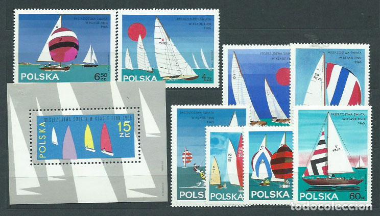 Francobolli: Polonia - Correo 1965 Yvert 1440/7+H.43 ** Mnh Deportes. Vela