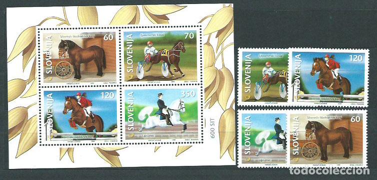 Timbres: Eslovenia - Correo 1999 Yvert 238/41+Hb 9 ** Mnh Deportes h&iacute;pica