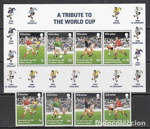 Briefmarken: Gibraltar - Correo 1998 Yvert 823/6+H.29 ** Mnh Deportes f&uacute;tbol