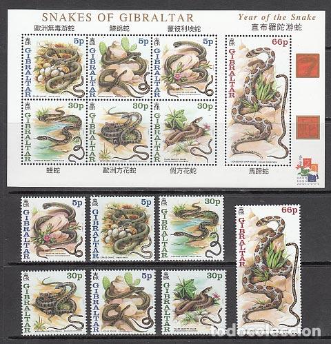 Briefmarken: Gibraltar - Correo 2001 Yvert 956/62+H.44 ** Mnh Fauna serpientes