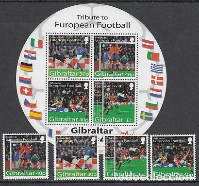 Briefmarken: Gibraltar - Correo 2004 Yvert 1088/91+H.61 ** Mnh Deportes f&uacute;tbol