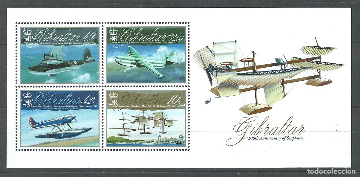 Timbres: Gibraltar Hojas Yvert 95 ** Mnh Centenario de Aviaci&oacute;n Hidroaviones