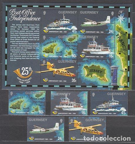 Francobolli: Guernsey - Correo 1994 Yvert 666/70+H.30 ** Mnh Barcos y aviones