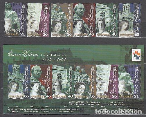 Francobolli: Guernsey - Correo 2001 Yvert 884/89+H.44 ** Mnh Reina Victoria