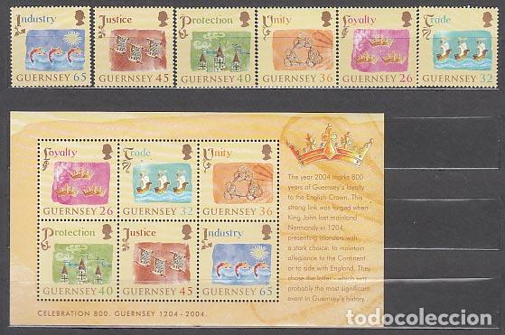 Francobolli: Guernsey - Correo 2004 Yvert 1022/7+H.54 ** Mnh