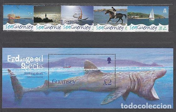 Francobolli: Guernsey - Correo 2005 Yvert 1063/7+H.57 ** Mnh Barcos y fauna
