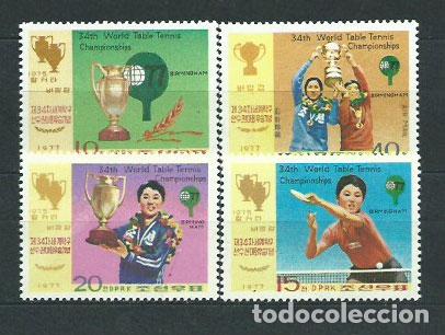 Stamps: Corea del Norte - Correo 1977 Yvert 1432/4+Av 1A ** Mnh Deportes tenis mesa