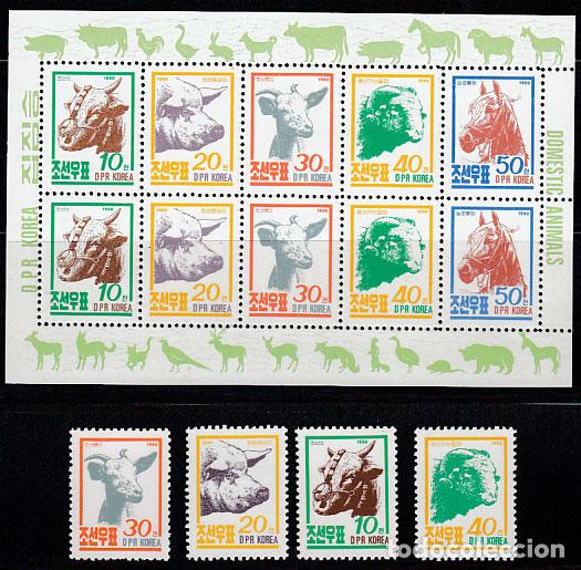 Stamps: Corea del Norte - Correo 1990 Yvert 2153/56+H,75 ** Mnh Fauna - Animales Domesti