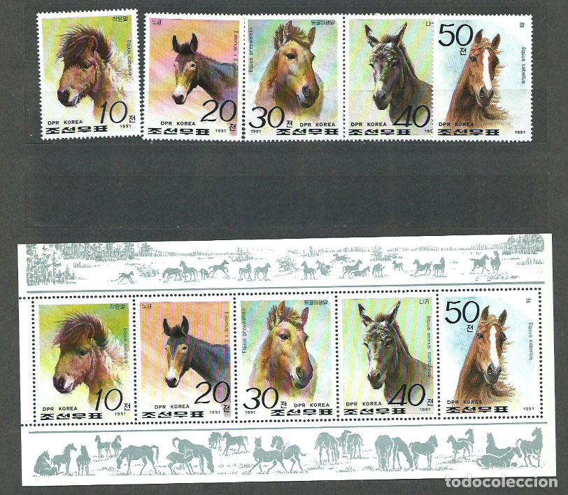 Stamps: Corea del Norte - Correo 1991 Yvert 2234/8+Hb 83A ** Mnh Fauna caballos