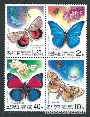 Stamps: Corea del Norte - Correo 2002 Yvert 3182/5 ** Mnh Fauna mariposas