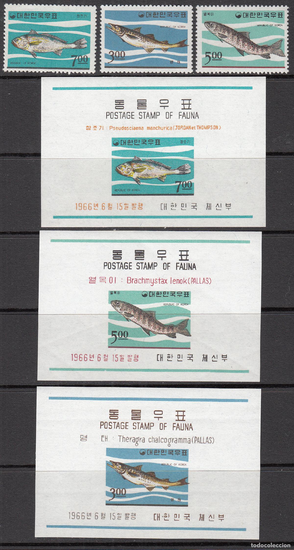Stamps: Corea del Sur Correo 1966 Yvert 417/19+Hoja 109/11 ** Mnh Fauna - Peces