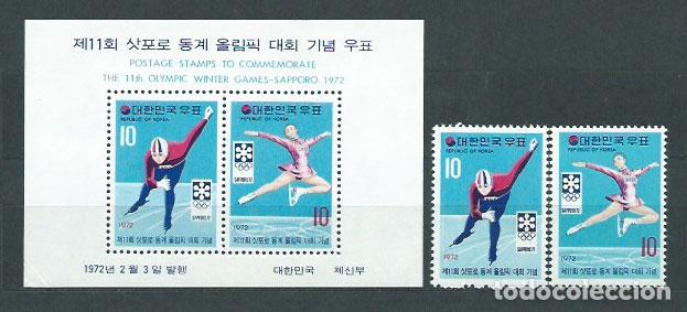 Stamps: Corea del Sur - Correo 1972 Yvert 696/7+Hb 229 ** Mnh Olimpiadas de Saporo
