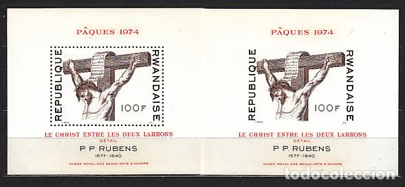 Briefmarken: Ruanda - Hojas Yvert 35 Dta y sin dentar ** Mnh Pinturas