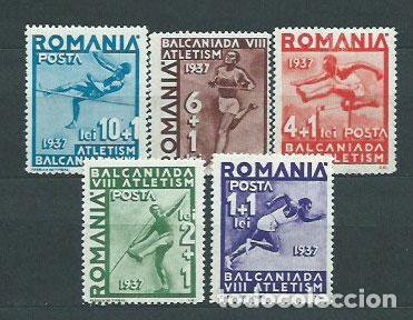 Briefmarken: Rumania - Correo 1937 Yvert 525/9 * Mh Deportes Atletismo