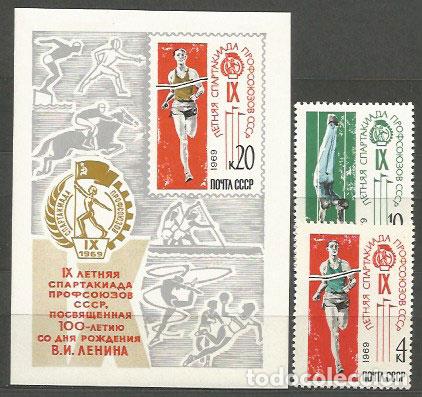 Sellos: Rusia - Correo 1969 Yvert 3518/9+H,56 ** Mnh Deportes
