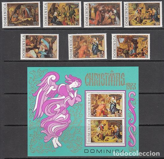 Sellos: Dominica - Correo 1973 Yvert 368/74+Hb 21 ** Mnh Navidad pinturas