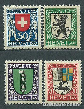 Sellos: Suiza - Correo 1925 Yvert 218/21 * Mh Escudos