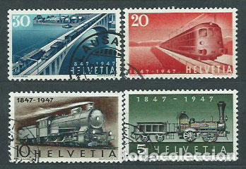 Sellos: Suiza - Correo 1947 Yvert 441/4 usado Trenes