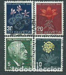 Sellos: Suiza - Correo 1947 Yvert 445/8 usado Flores