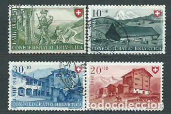 Sellos: Suiza - Correo 1948 Yvert 457/60 usado Casas suizas
