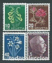 Sellos: Suiza - Correo 1948 Yvert 467/70 * Mh Flores