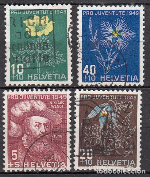 Sellos: Suiza - Correo 1949 Yvert 493/96 Usados Flores