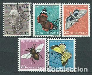 Sellos: Suiza - Correo 1950 Yvert 502/6 usado Fauna mariposas