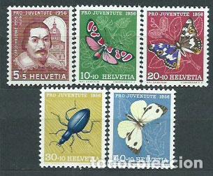 Sellos: Suiza - Correo 1956 Yvert 581/85 ** Mnh Fauna insectos