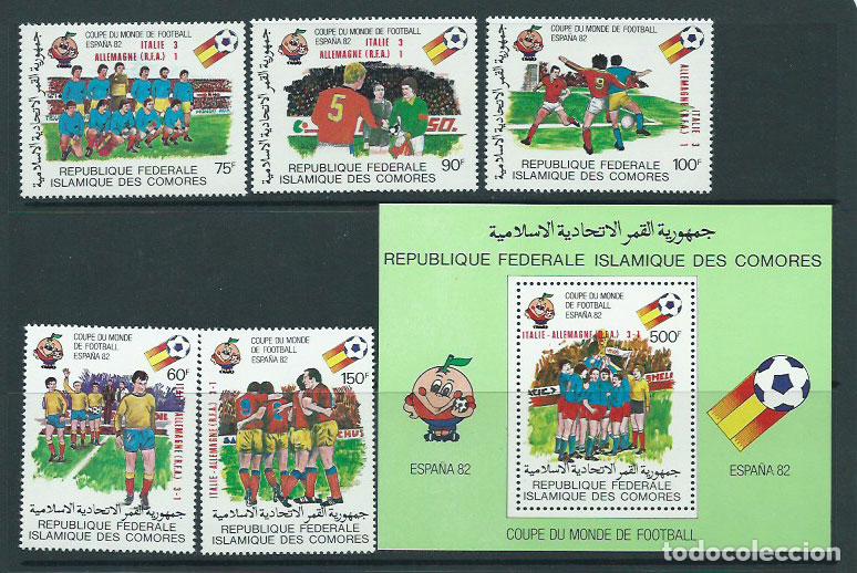 Selos: Comores - Correo 1982 Yvert 373/7+Hb 36 ** Mnh Deportes f&uacute;tbol