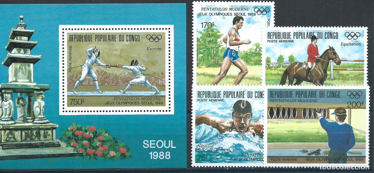 Selos: Congo Frances - Aereo Yvert 381/84+H,43 ** Mnh Deportes