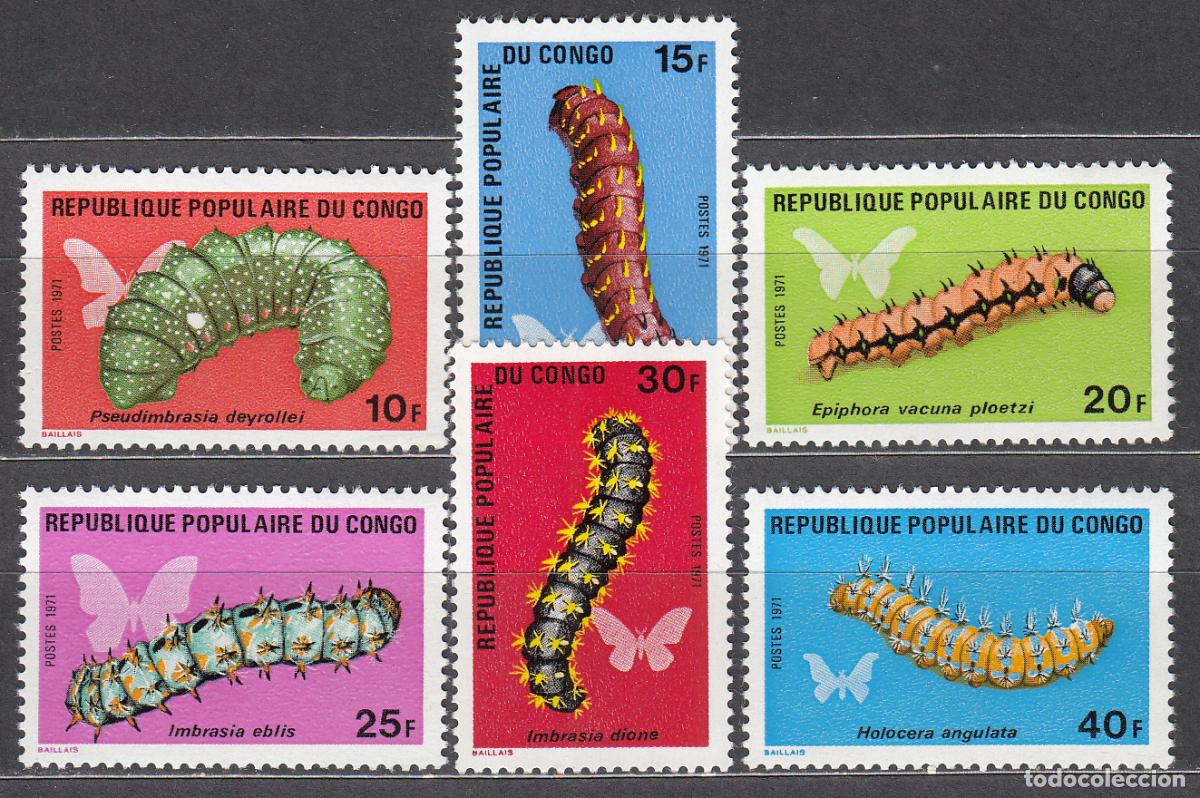 Selos: Congo Frances Correo 1971 Yvert 297/302 ** Mnh Fauna - Orugas