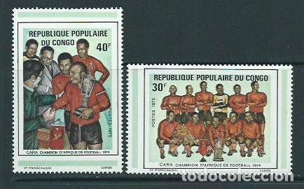 Selos: Congo Frances - Correo 1975 Yvert 375/6 * Mh Deportes f&uacute;tbol