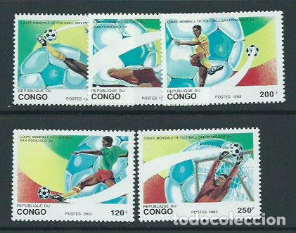 Stamps: Congo Frances - Correo 1993 Yvert 966/70 ** Mnh Deportes f&uacute;tbol
