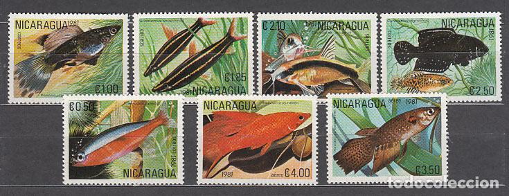 Sellos: Nicaragua - Correo 1981 Yvert 1160A/E + A 965A/B ** Mnh Fauna peces
