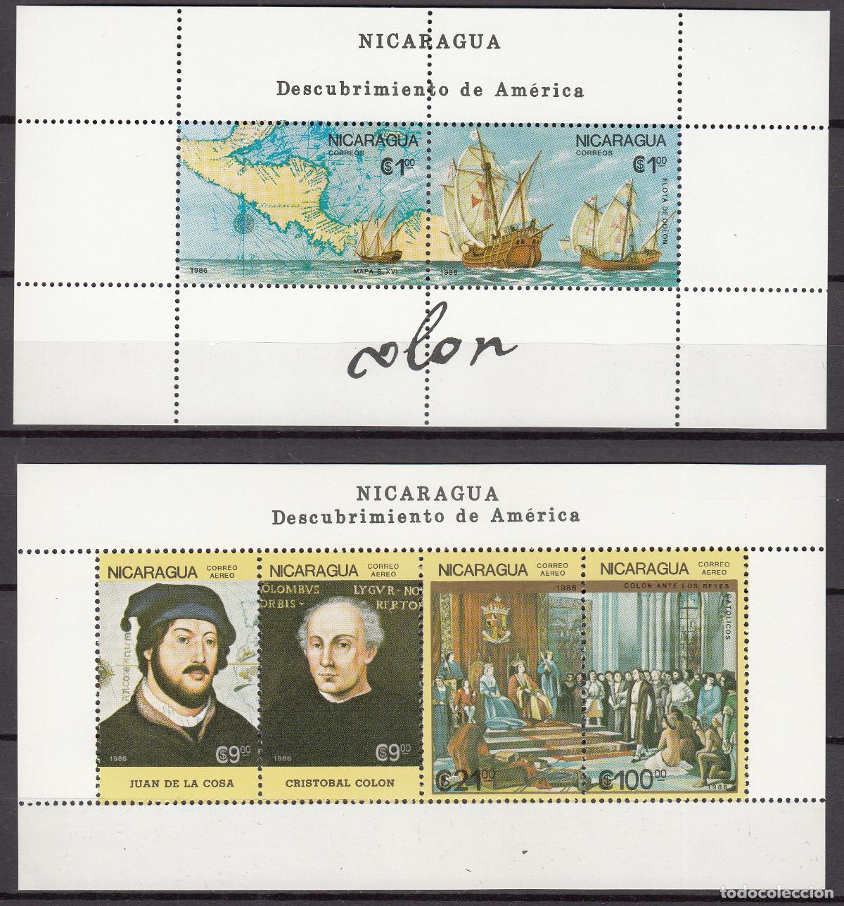 Sellos: Nicaragua Correo 1986 Yvert 1433/4+A,1171/4 en 2 Hojas Cristobal Colon - Barcos