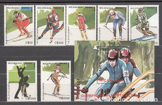 Sellos: Nicaragua - Aereo Yvert 1293/9 + H 191 ** Mnh Olimpiadas de Albertville
