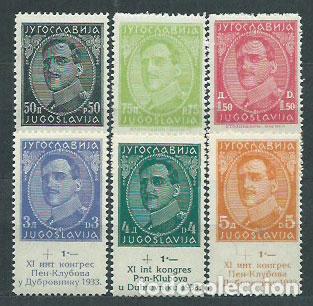 Timbres: Yugoslavia - Correo 1933 Yvert 231/6 * Mh